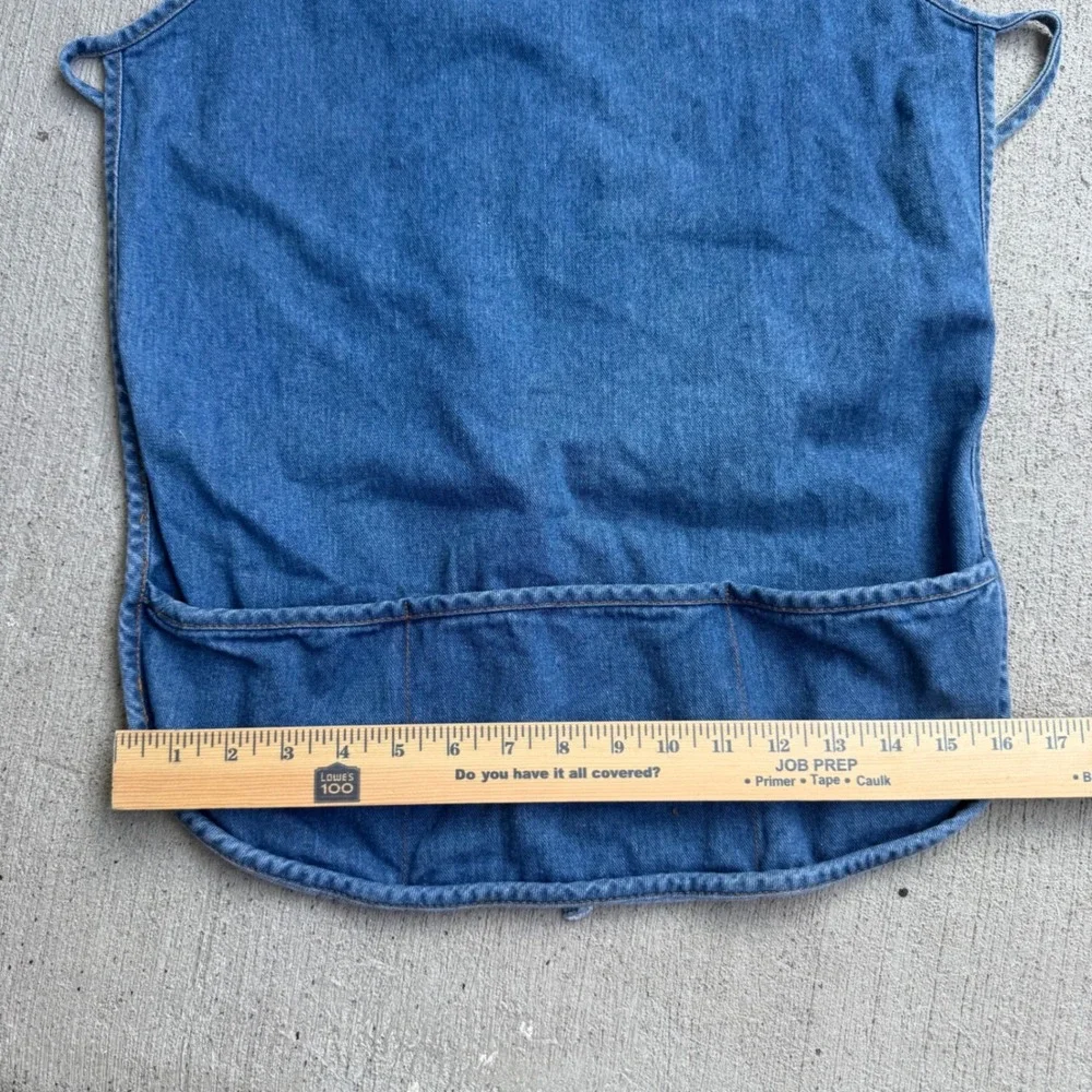 Vintage Blue Denim Bib Apron 100% Cotton 3 Pockets Gardening Crafting Kitchen